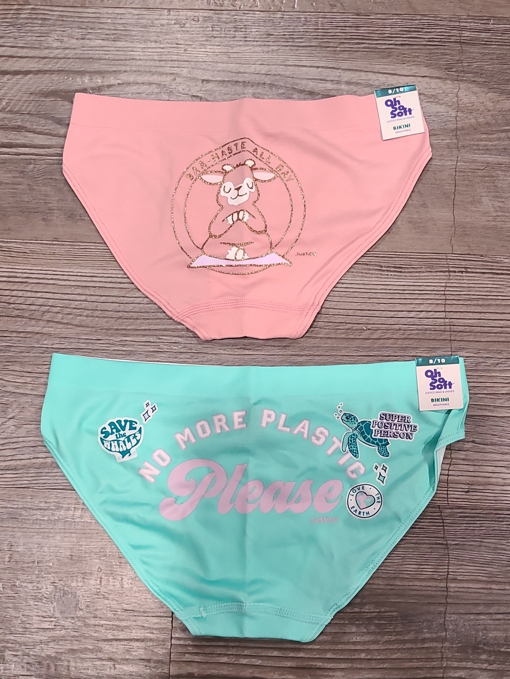 Justice Bikini Briefs - Pink & Mint - Llama & Eco Prints Turtle Size 8/10